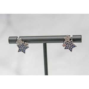 Double Star Sterling Silver 925 Earrings with Pave Rhinestones E60